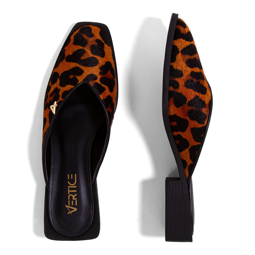 Mule Bico Fino Salto Quadrado  Animal Print