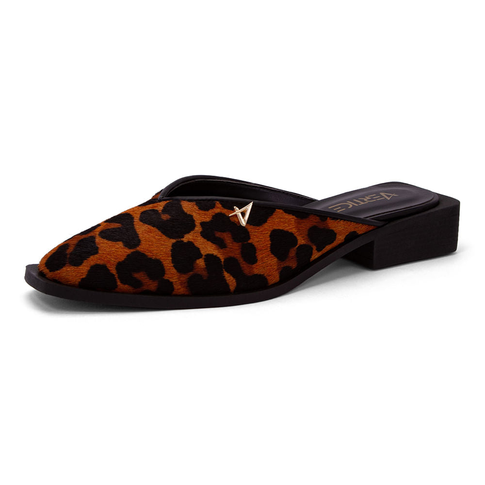 Mule Bico Fino Salto Quadrado  Animal Print