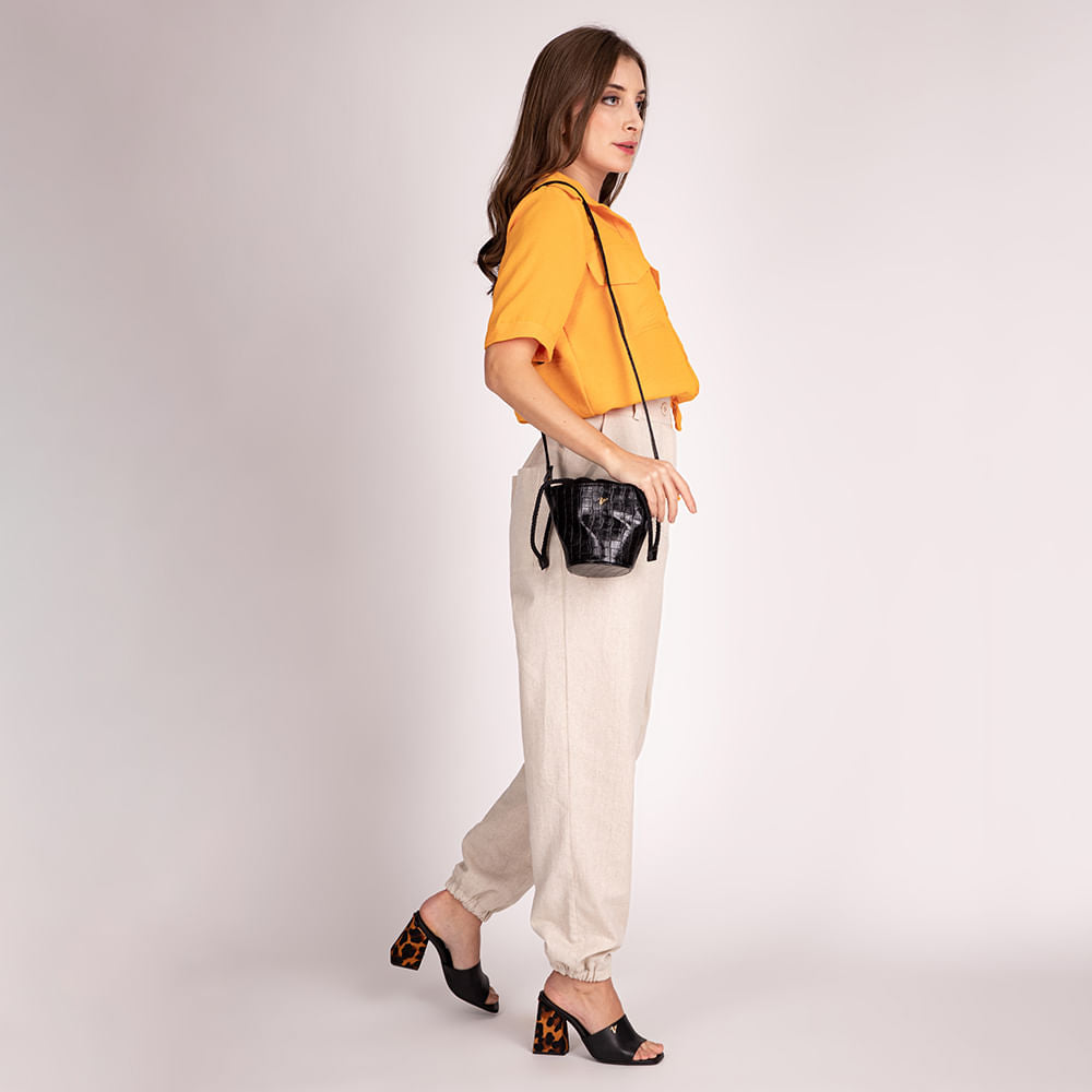 Sandália Mule Salto Bloco Preto C/ Animal Print