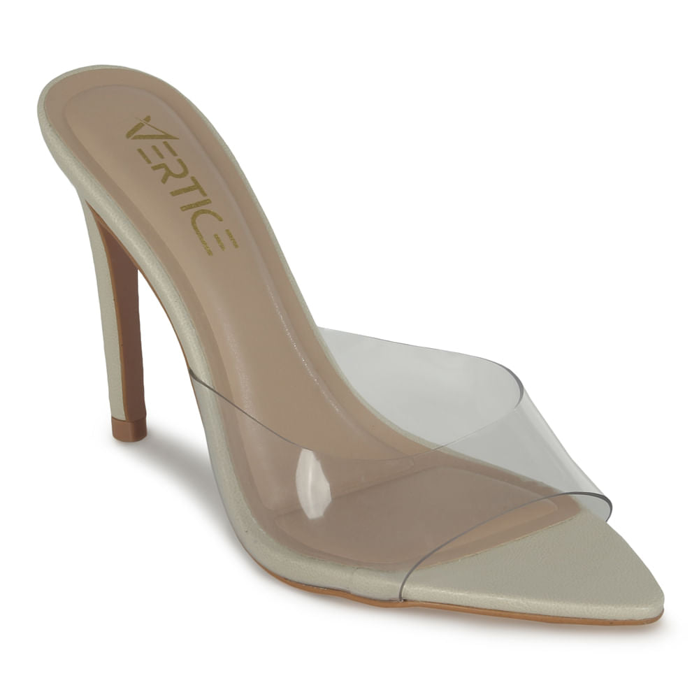 Mule Feminino Salto  Alto Bico Folha   Vinil  Sisal