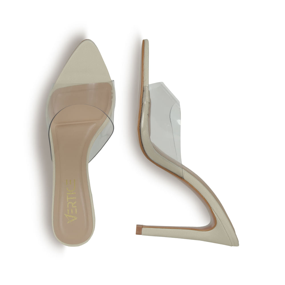 Mule Feminino Salto  Alto Bico Folha   Vinil  Sisal