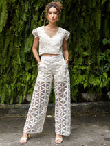 Calça Pantalona Bordada Ofwhite
