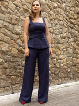 Conjunto Calça  e Blusa Peplum Azul