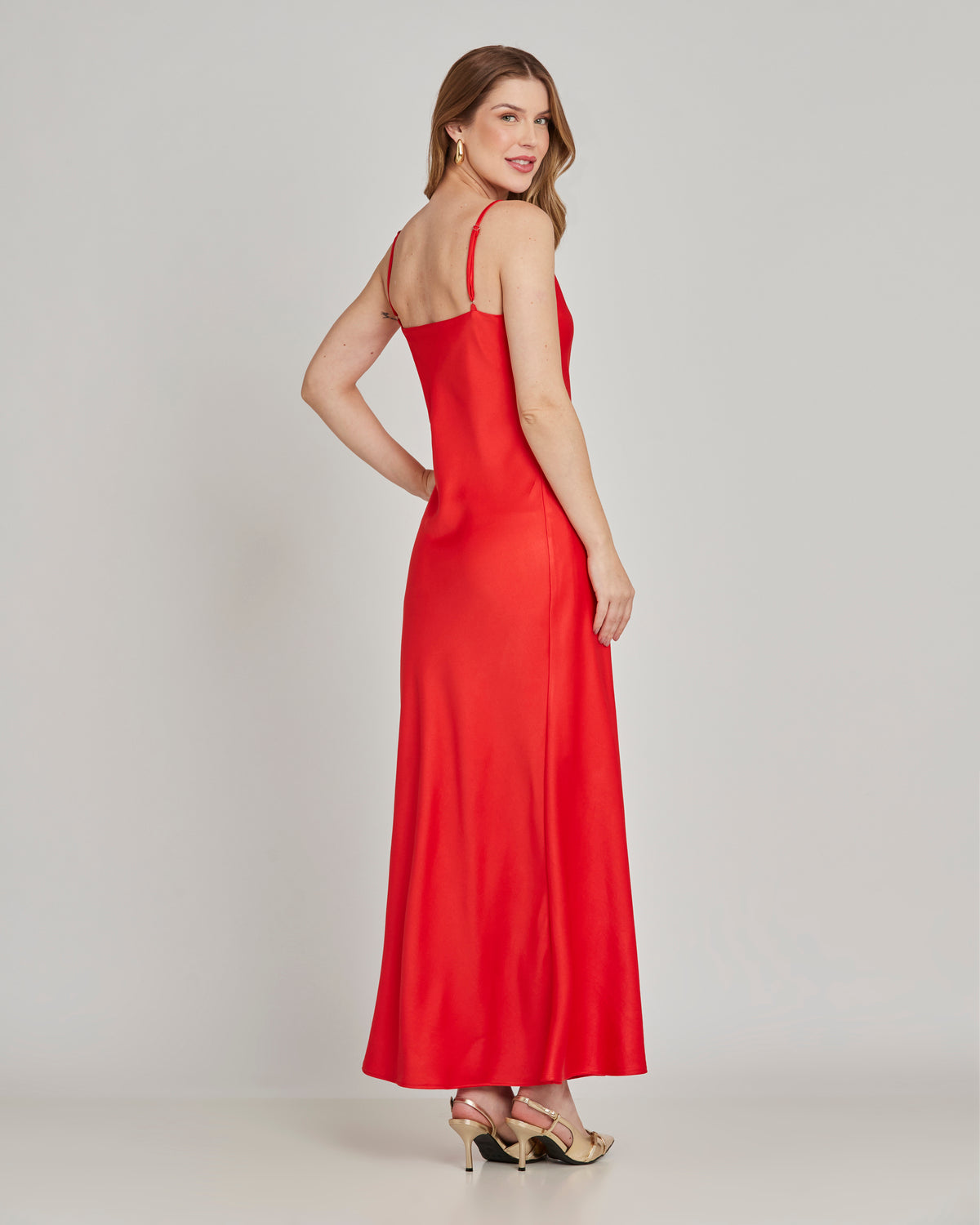 Vestido Cetim Longo Liso Vermelho
