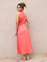 Vestido Pregas Midi Goiaba