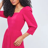 Vestido Longuete Decote Quadrado Manga Pink