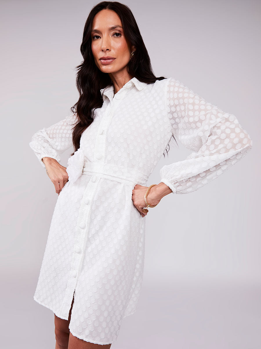 Vestido Curto Tecido 3D Offwhite