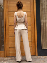 Conjunto Calça  e Blusa Peplum Areia