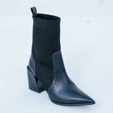 Bota Meia Salto Bloco Bico Fino Preto