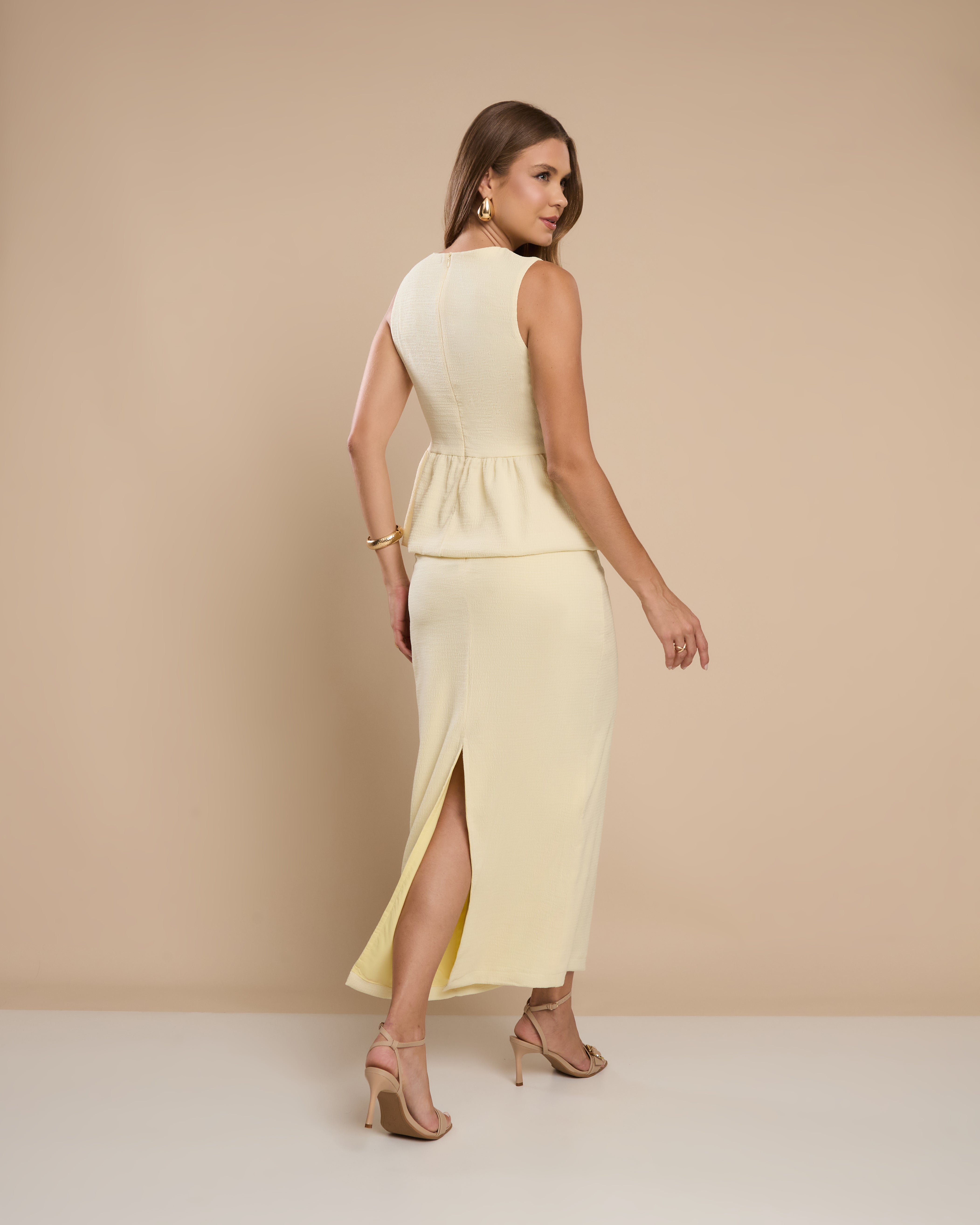 Conjunto Saia e Blusa Peplum Amarelo