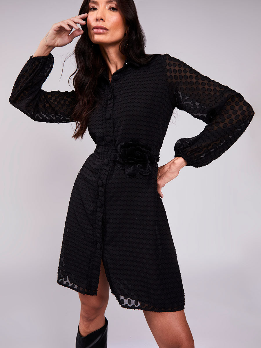 Vestido Curto Tecido 3D Preto