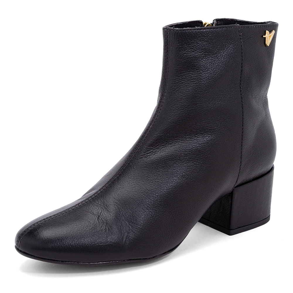 Bota de Couro Cano Médio Salto Bloco  Preto