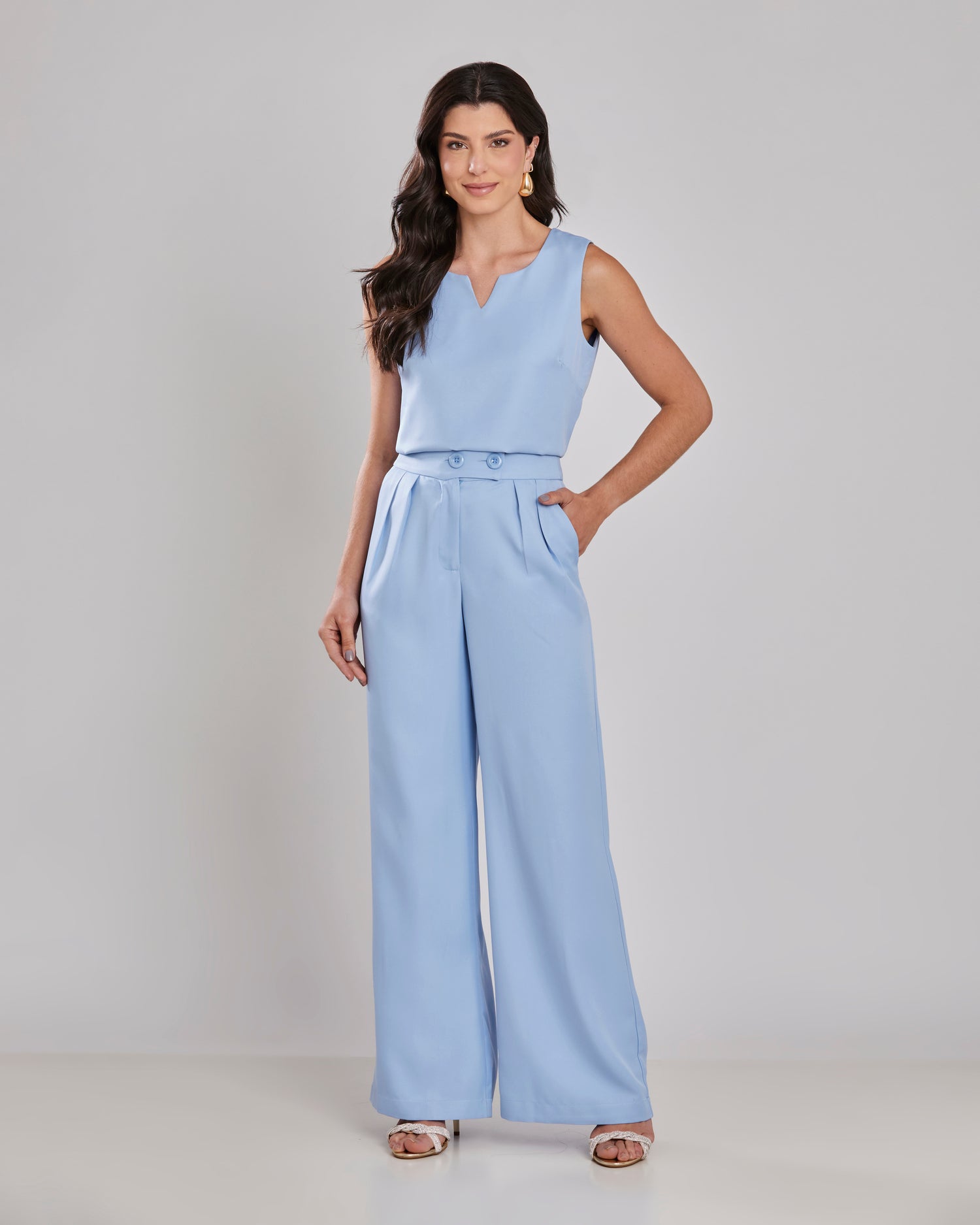 Conjunto Regata e Calça Pantalona Azul