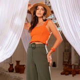 Calça Pantalona Feminina com Cinto - Verde - M