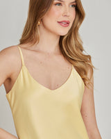 Vestido Cetim Longo Liso Amarelo