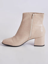 Bota Cano Curto Feminina Couro Croco Amendoa