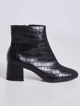 Bota Cano Curto Feminina Couro Croco Preto