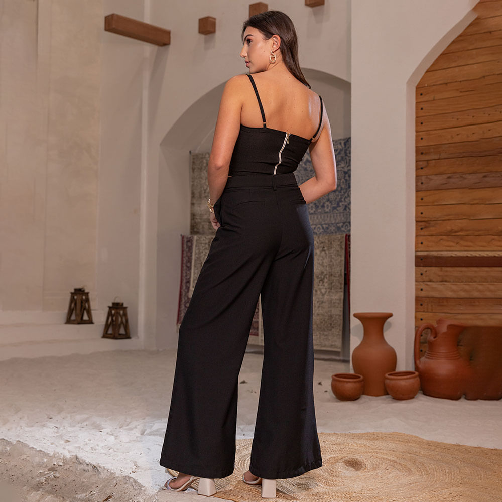 Calça Pantalona Feminina com Cinto - Preto - P