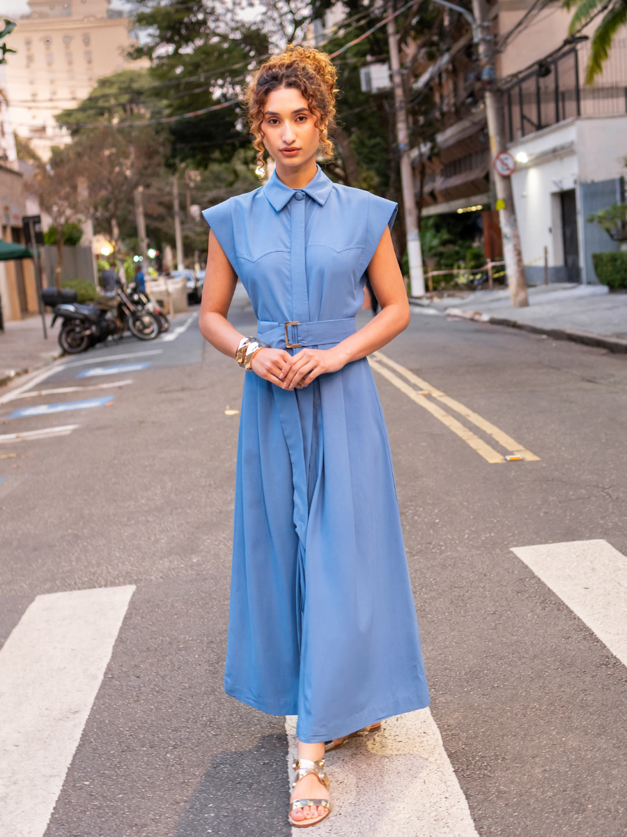 Vestido Longo Muscle Algodão Azul