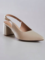 Scarpin Slingback Nude com Salto Bloco