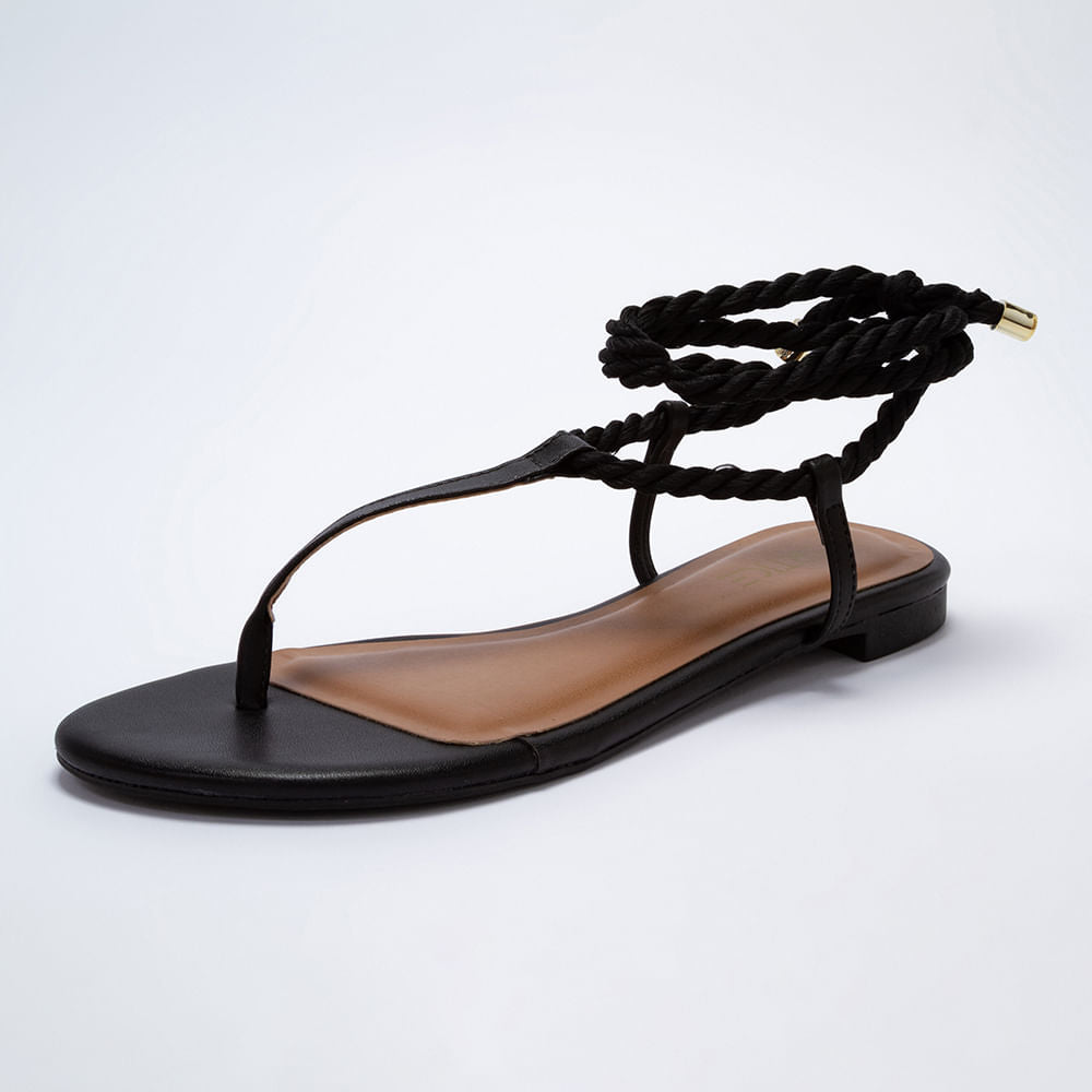 Sandalia Rasteira Corda -Preto