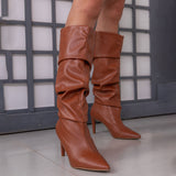 Bota Couro Cano Alto Salto Fino Caramelo