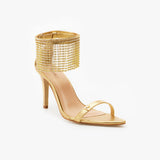 Sandalia Metalica Franjas Ouro