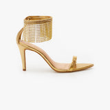 Sandalia Metalica Franjas Ouro