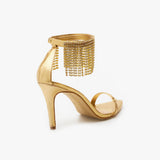 Sandalia Metalica Franjas Ouro