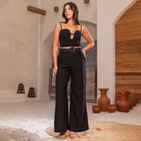 Calça Pantalona Feminina com Cinto - Preto - P