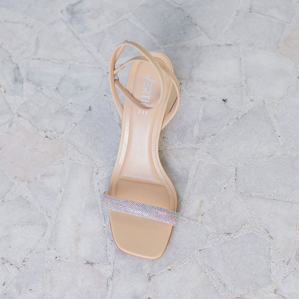 Sandalia Salto Medio Bloco Sparkle Creme