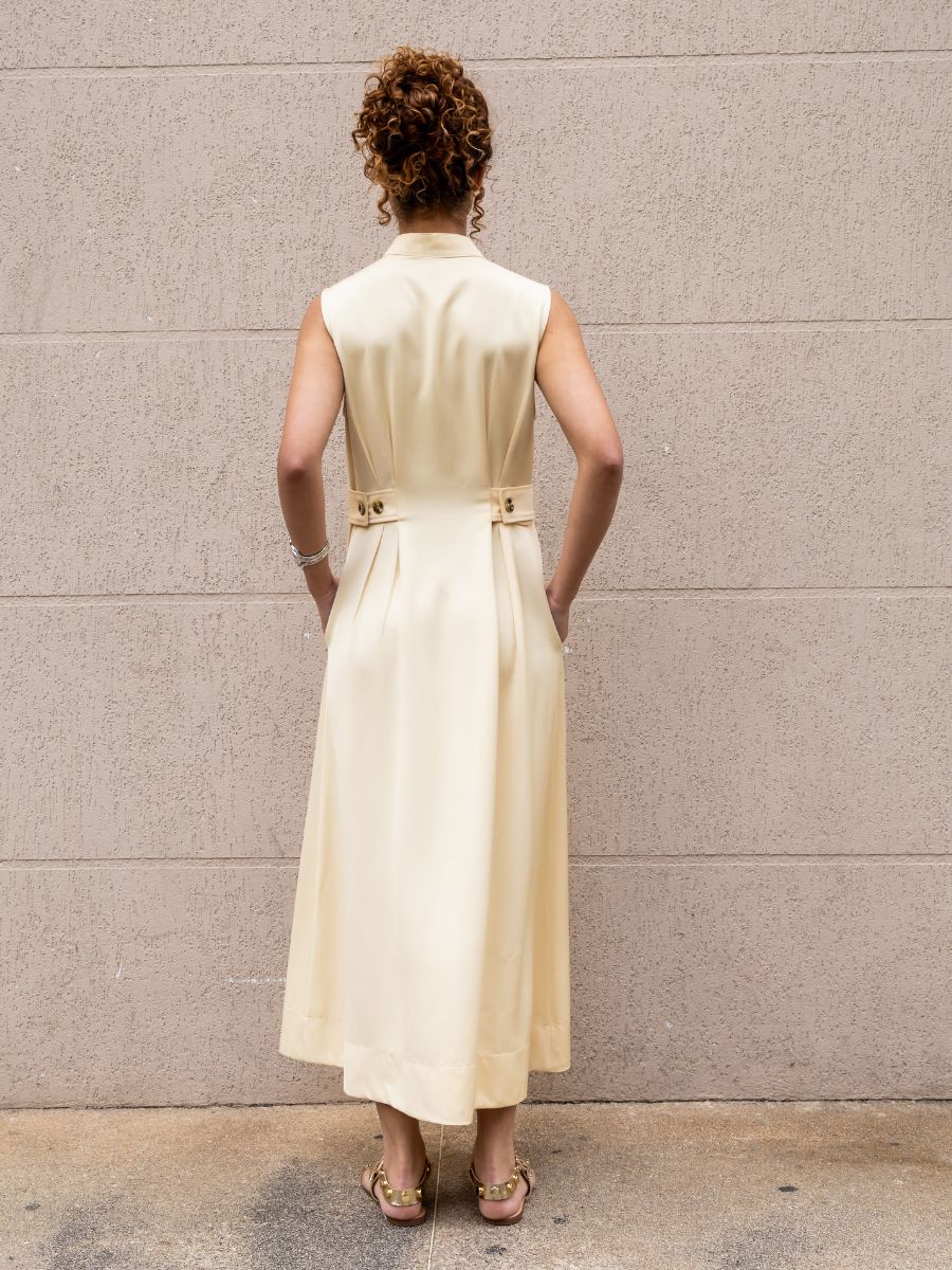 Vestido Pregas Midi Manteiga