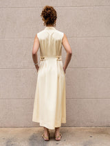 Vestido Pregas Midi Manteiga