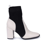 Bota Cano Médio Recorte Meia Salto Bloco  Offwhite