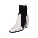 Bota Cano Médio Recorte Meia Salto Bloco  Offwhite