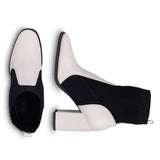 Bota Cano Médio Recorte Meia Salto Bloco  Offwhite