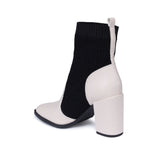 Bota Cano Médio Recorte Meia Salto Bloco  Offwhite