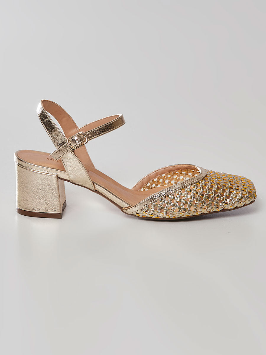 Sandália Slingback Tressê Ouro