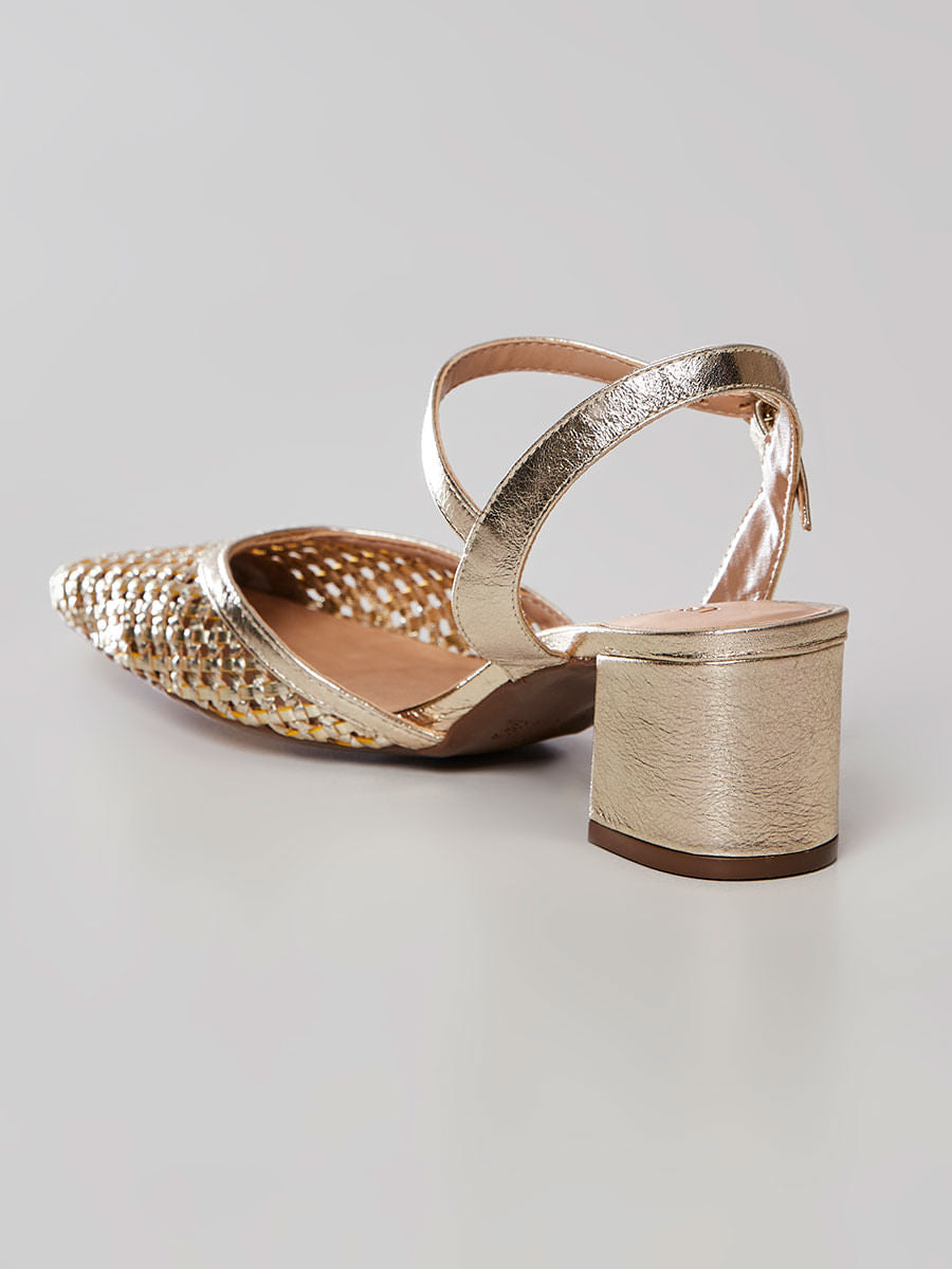 Sandália Slingback Tressê Ouro