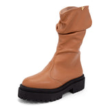 Bota Feminina Cano Longo Over Salto Tratorado Marrom