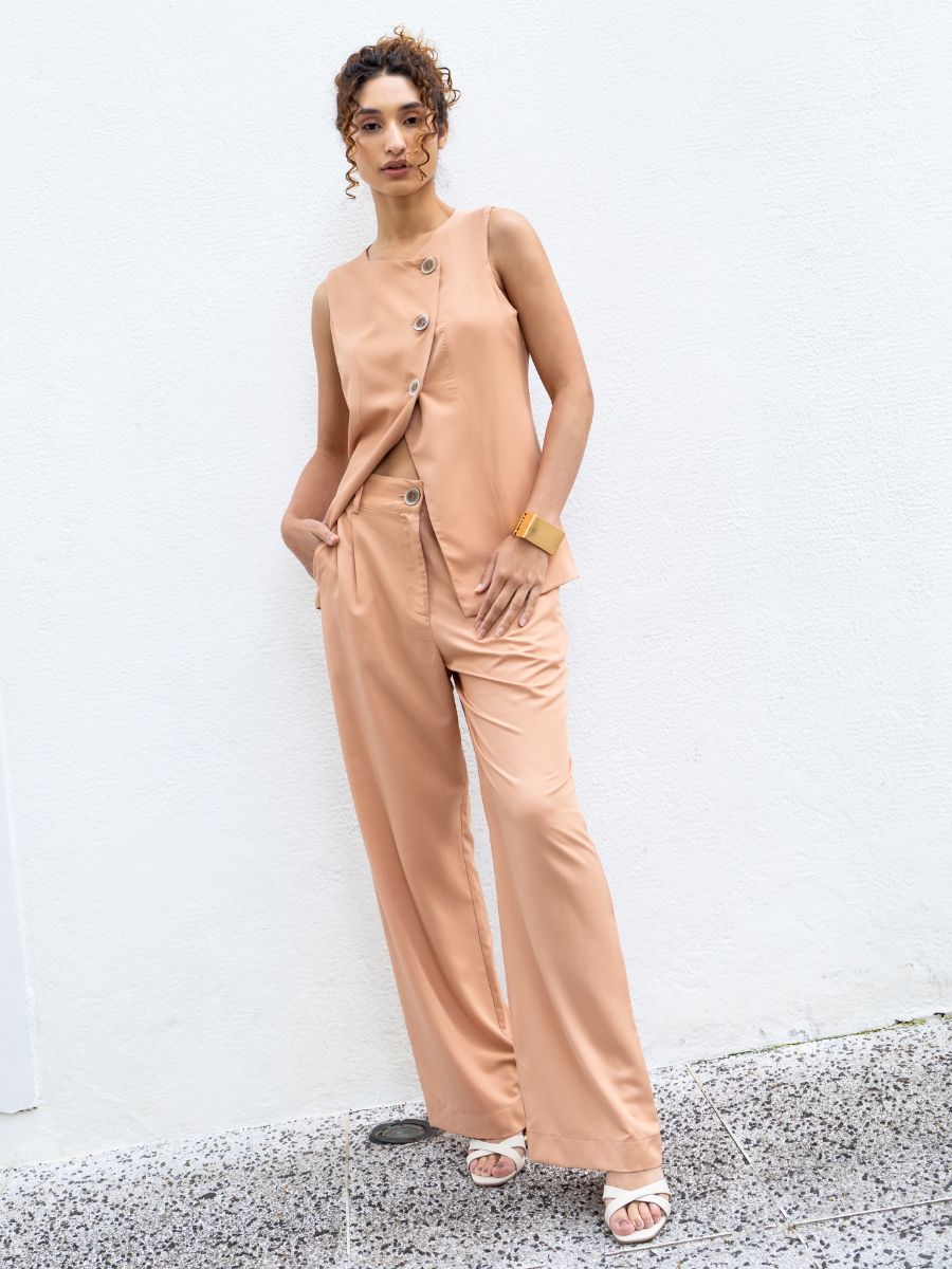 Calça Pantalona Alfaiatada Camel
