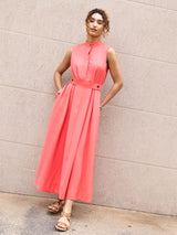 Vestido Pregas Midi Goiaba