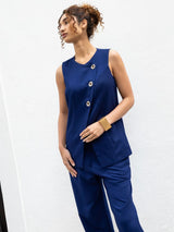 Calça Pantalona Alfaiatada Azul Marinho
