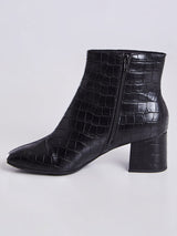Bota Cano Curto Feminina Couro Croco Preto