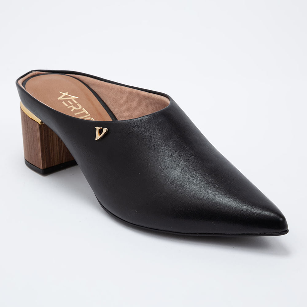 Mule Bico Fino Salto Bloco Preto