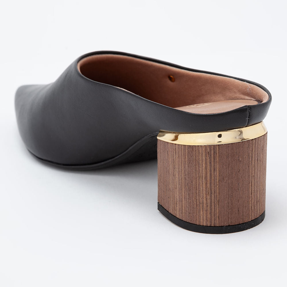 Mule Bico Fino Salto Bloco Preto