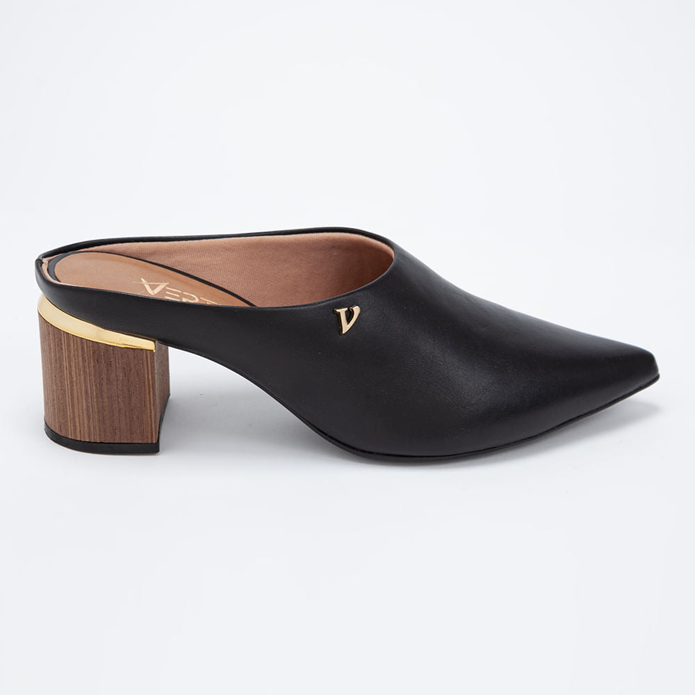 Mule Bico Fino Salto Bloco Preto