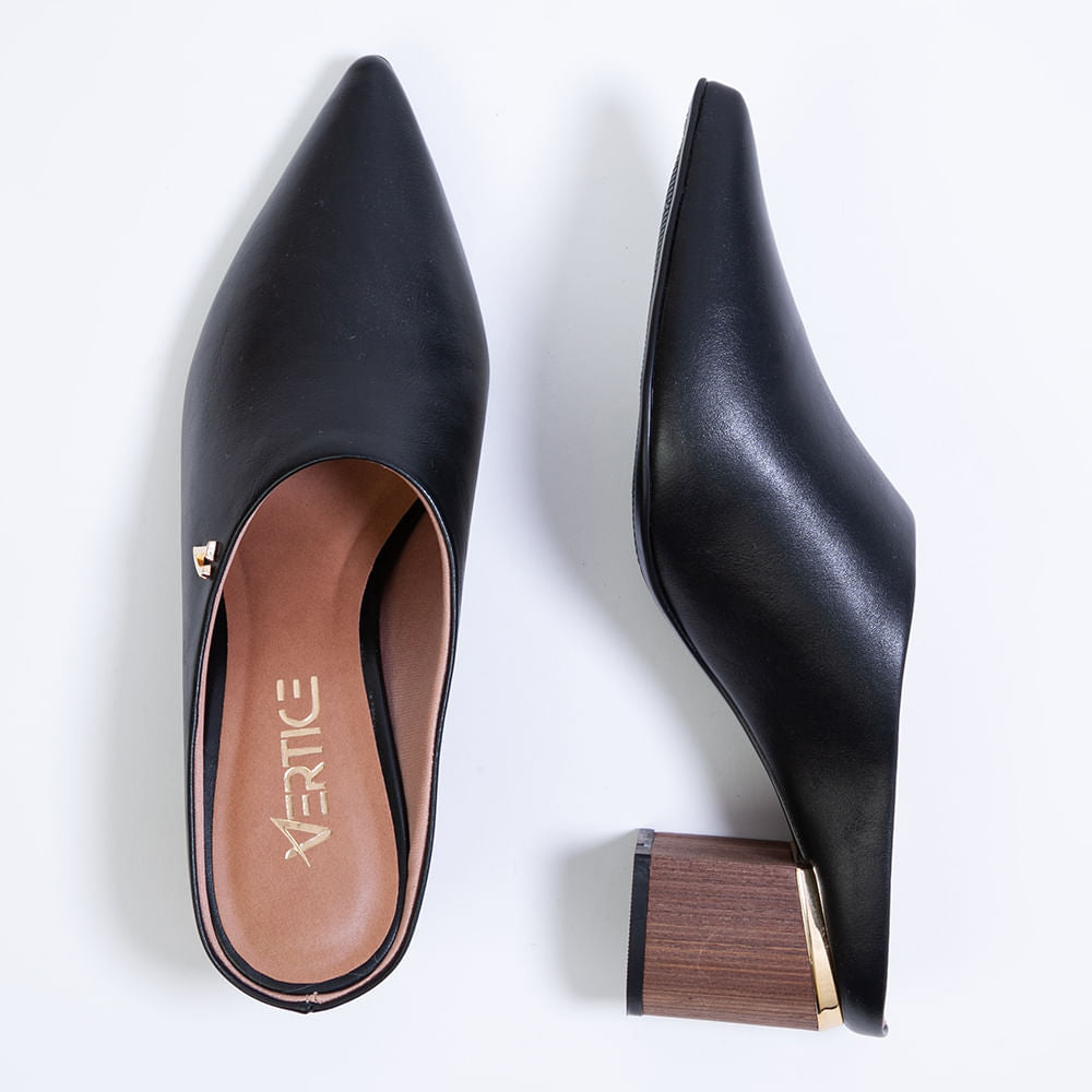 Mule Bico Fino Salto Bloco Preto