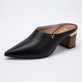 Mule Bico Fino Salto Bloco Preto