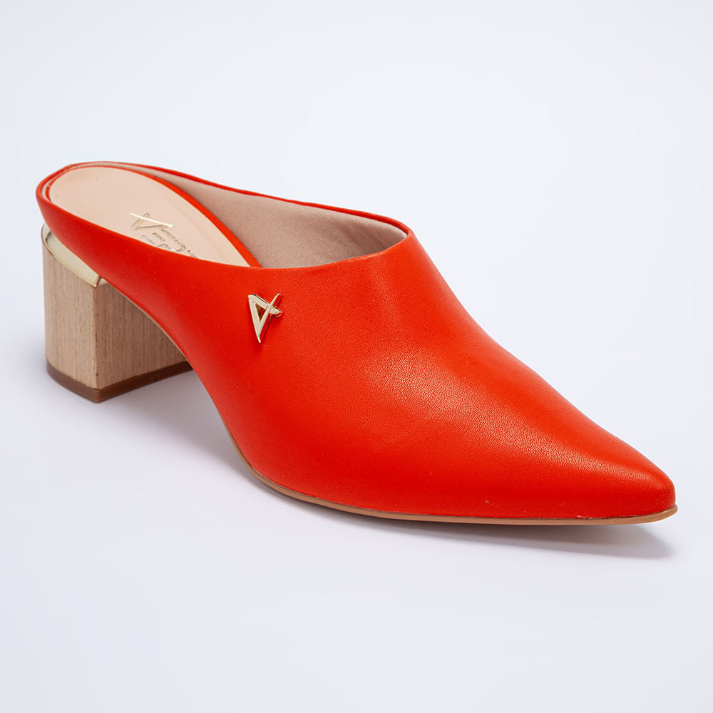 Mule Feminino Salto Grosso Bico Fino - Tangerina